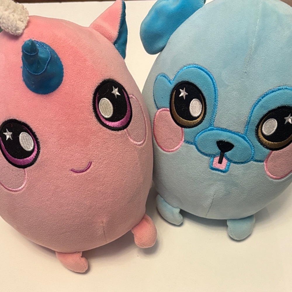 Adorable Pink Unicorn and Blue Bear Plush Set